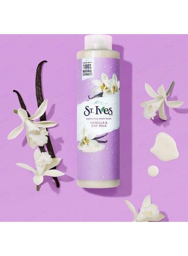 Pampering Body Wash Vanilla & Oat Milk Made with Plant-Based Cleansers & 100% Natural Extracts Shower Gel, White (650ml)